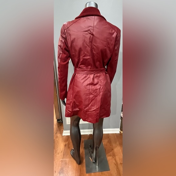 NWOT IMAN Red Leather Asymmetrical Gold Zip Belted Jacket - Picture 3 of 11